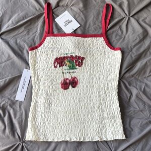 Princess Polly Shirred Graphic Tank White